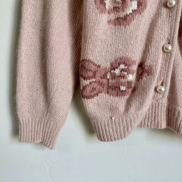 Andrea Gayle Vintage Sm Silk Wool Blend Pink Coquette Pearl Button Up Cardigan - Picture 2 of 16